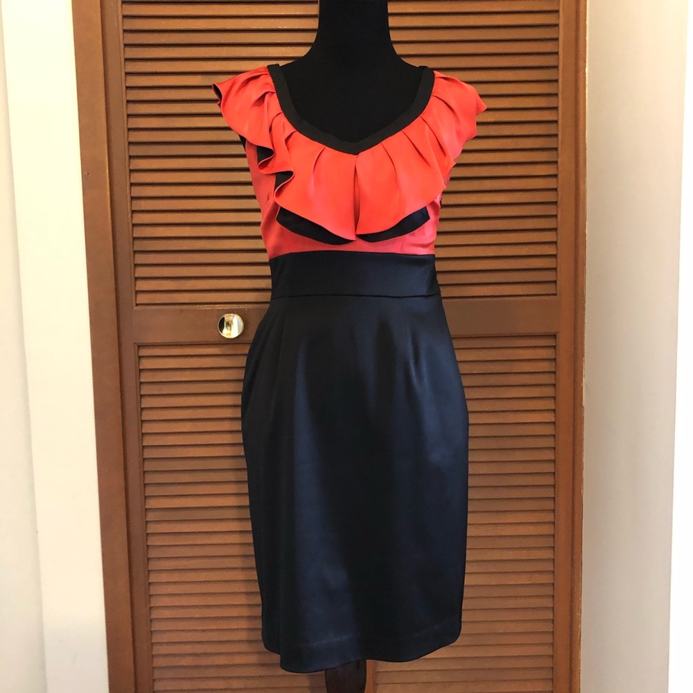 Max & Cleo ruffle dress coral black 6